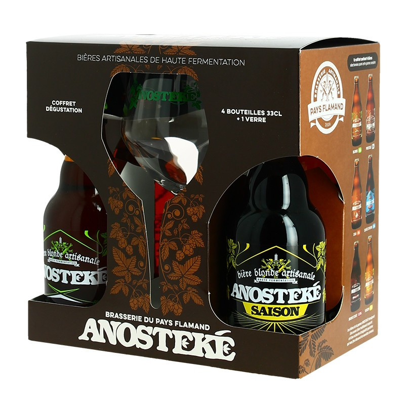 Coffret Anosteké 4 bières 33 cl + 1 verre disponible en ligne